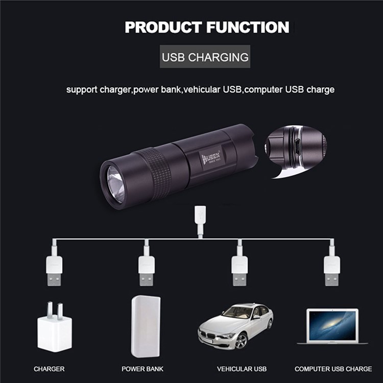 WUBEN E347 Mini Schlüsselanhänger Taschenlampe Wasserdichte Taschenlampe USB wiederaufladbar - Schwarz-4