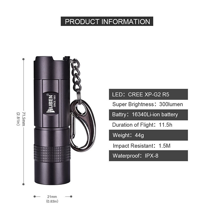 WUBEN E347 Mini Schlüsselanhänger Taschenlampe Wasserdichte Taschenlampe USB wiederaufladbar - Schwarz-5