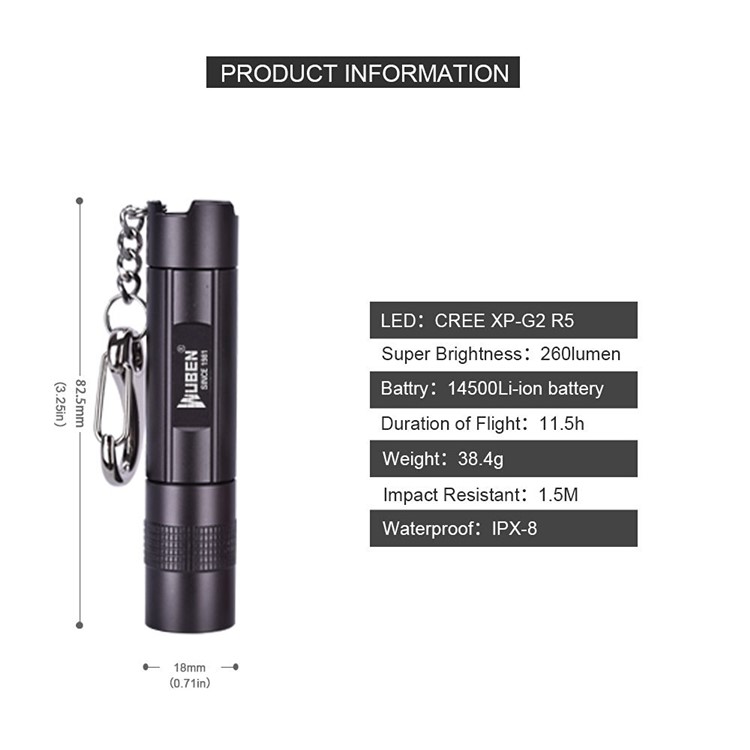 WUBEN E349 Mini Schlüsselanhänger Wiederaufladbare USB LED Fokus Wasserdichte Taschenlampe - Schwarz (ce / Fcc)-4