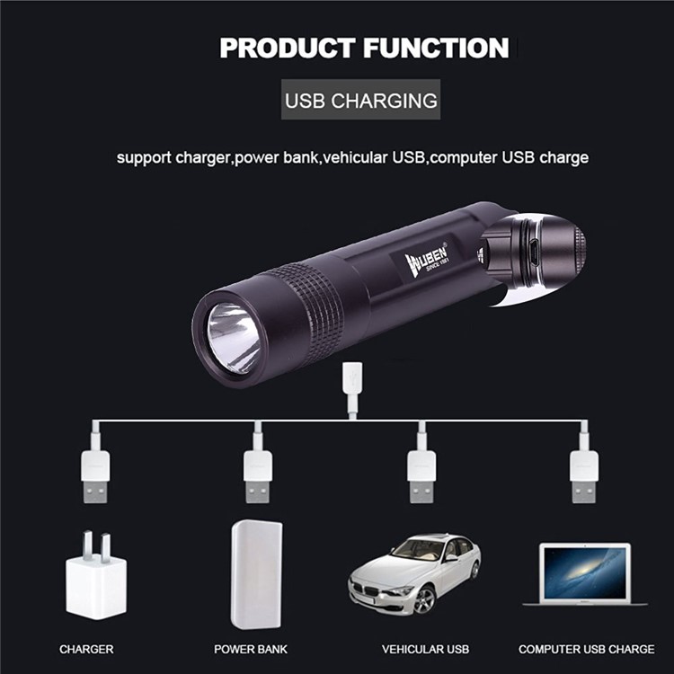 WUBEN E349 Mini Schlüsselanhänger Wiederaufladbare USB LED Fokus Wasserdichte Taschenlampe - Schwarz (ce / Fcc)-5