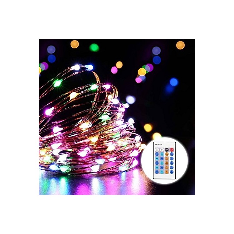 Dimmable 7-color LED String Lights 100-LED 10m with Remote Controller - US Plug-1