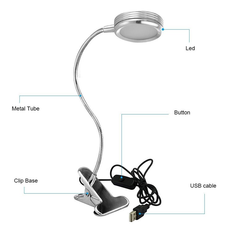 Clip-on Dimmable LED Desktop Lamp Reading Light - Warm White-9