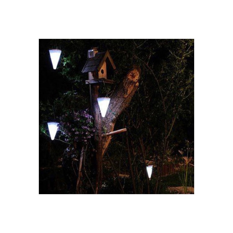 2Pcs SUNOTING Solar Powered Cone Hanging Light Lawn Table Lamp Christmas Decoration - White-2