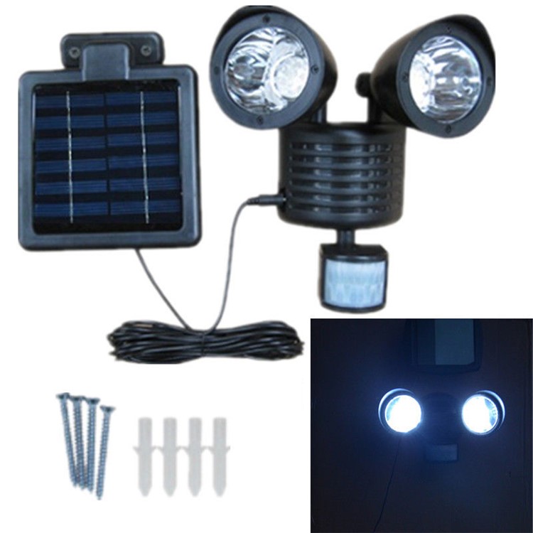 Dual Head 22 LED Solar Powered Motion Sensor PIR Security Light A56 - Black-1