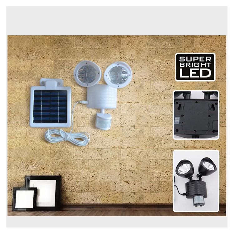 Dual Head 22 LED Solar Powered Motion Sensor PIR Security Light A56 - Black-10