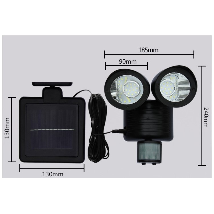 Dual Head 22 LED Solar Powered Motion Sensor PIR Security Light A56 - Black-15