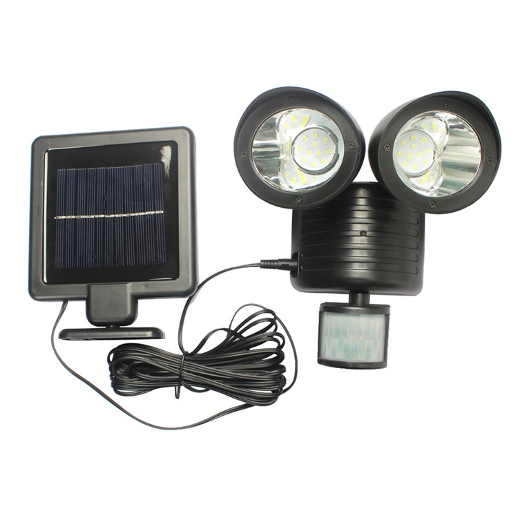 Dual Head 22 LED Solar Powered Motion Sensor PIR Security Light A56 - Black-4