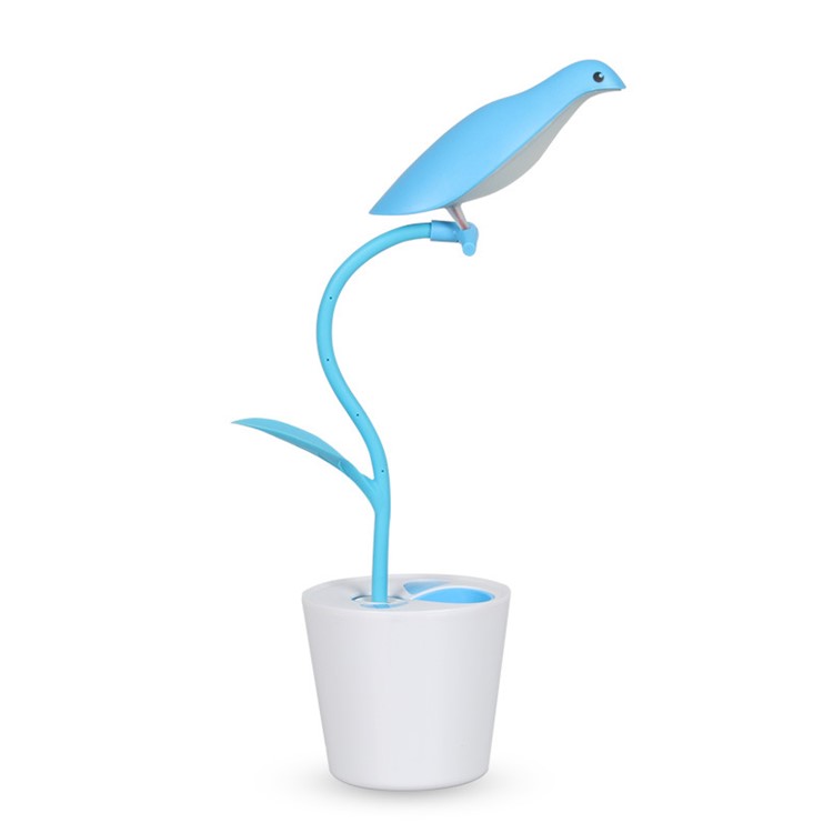 Bird Shape Smart Rechageable LED USB Table Desk Lamp Light Creative Pen Container - Blue-1
