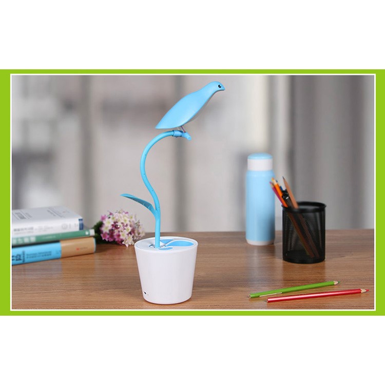 Bird Shape Smart Rechageable LED USB Table Desk Lamp Light Creative Pen Container - Blue-2