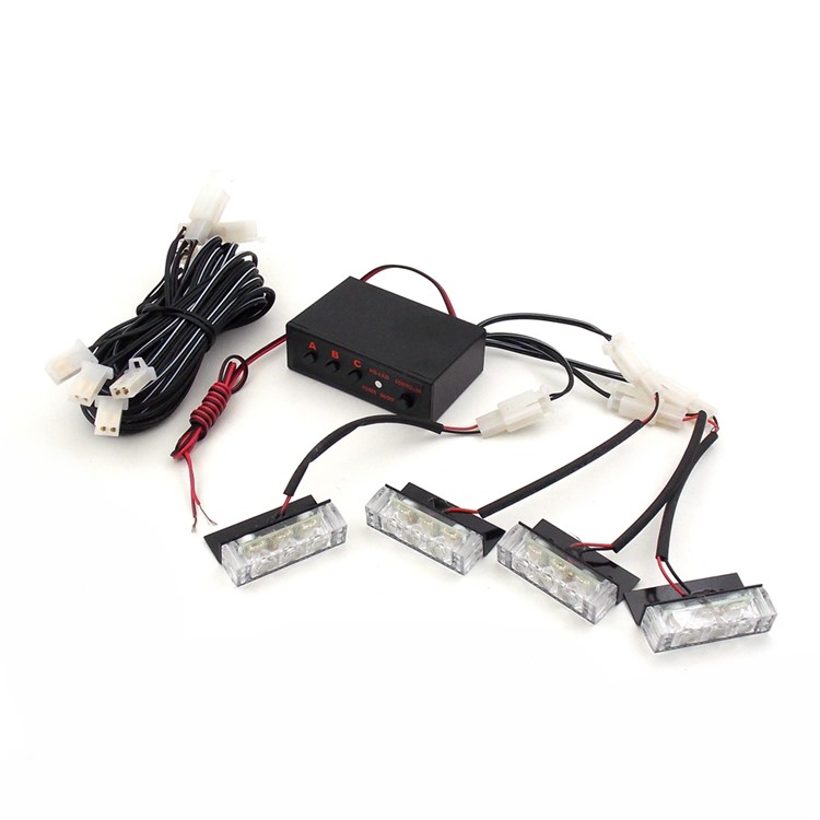 12V Yellow 4 x 3-LED Strobe Light Flash Warning Car Truck Lamp with Modes Controller-2