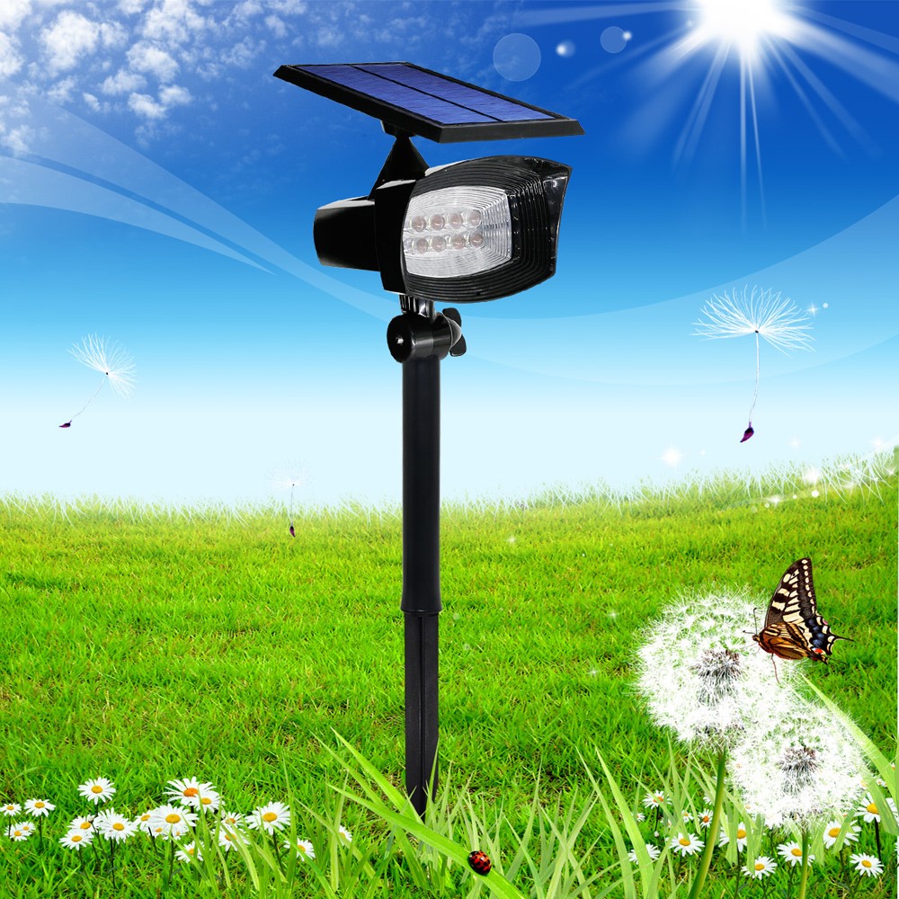 8-LED 400 Lumen Solar Spotlight Outdoor Landscape Light IP44 Waterproof Wall-mount In-ground White Light