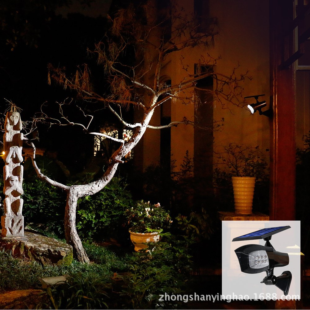 8-LED 400 Lumen Solar Spotlight Outdoor Landscape Light IP44 Waterproof Wall-mount In-ground White Light