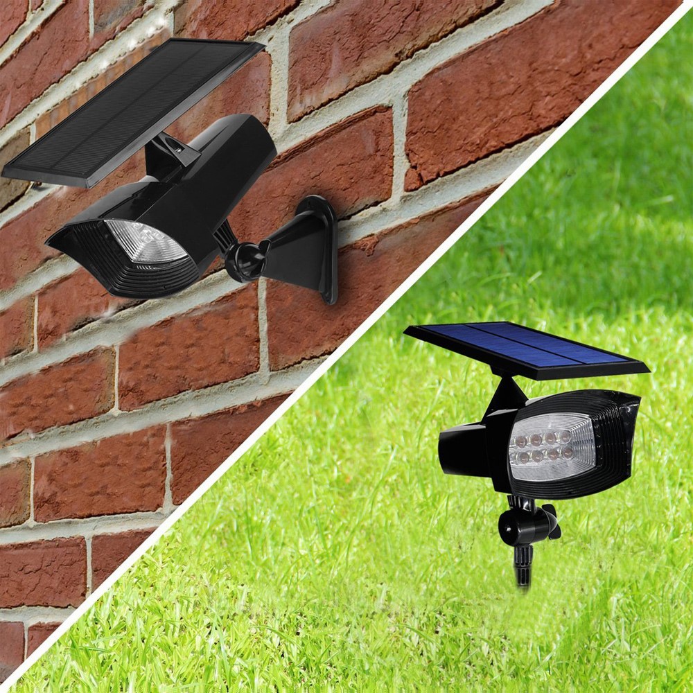 8-LED 400 Lumen Solar Spotlight Outdoor Landscape Light IP44 Waterproof Wall-mount In-ground White Light