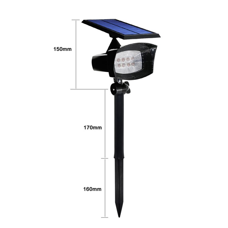 8-LED 400 Lumen Solar Spotlight Outdoor Landscape Light IP44 Waterproof Wall-mount In-ground White Light