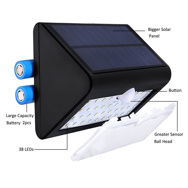 Waterproof Solar Powered Wireless Motion Activated Light 38-LED Solar Lamp - Black-3