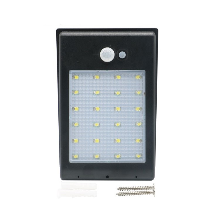 400LM 24-LED Solar Power PIR Motion Sensor Light Garden Wall Lamp - Black-1