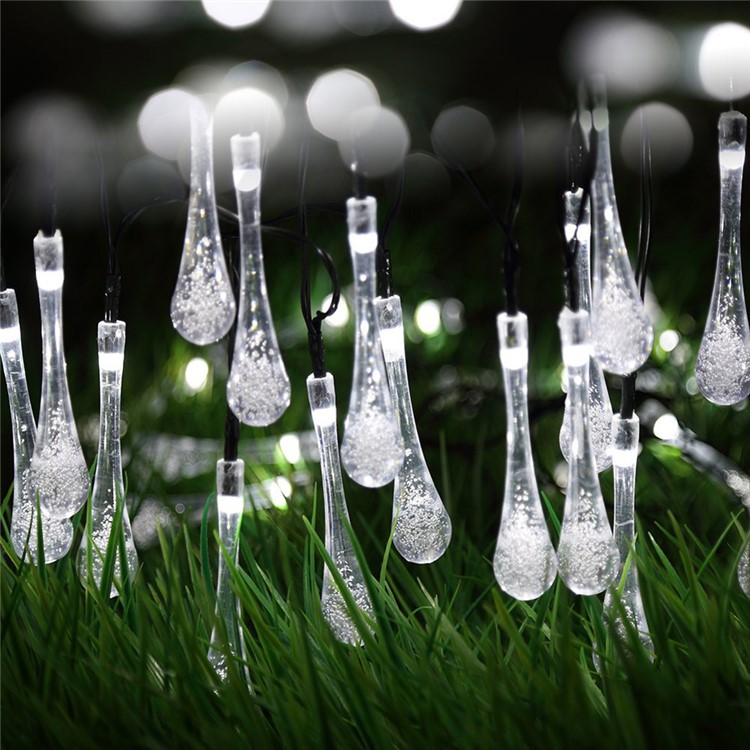 Solar Powered 4.8M 30 LEDs Outdoor String Lights for Christmas Party - Waterdrop / White-1