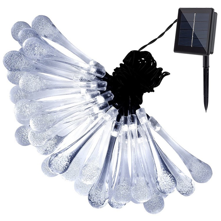 Solar Powered 4.8M 30 LEDs Outdoor String Lights for Christmas Party - Waterdrop / White-2