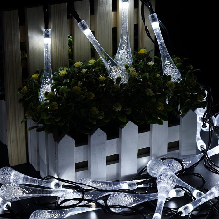 Solar Powered 4.8M 30 LEDs Outdoor String Lights for Christmas Party - Waterdrop / White-3