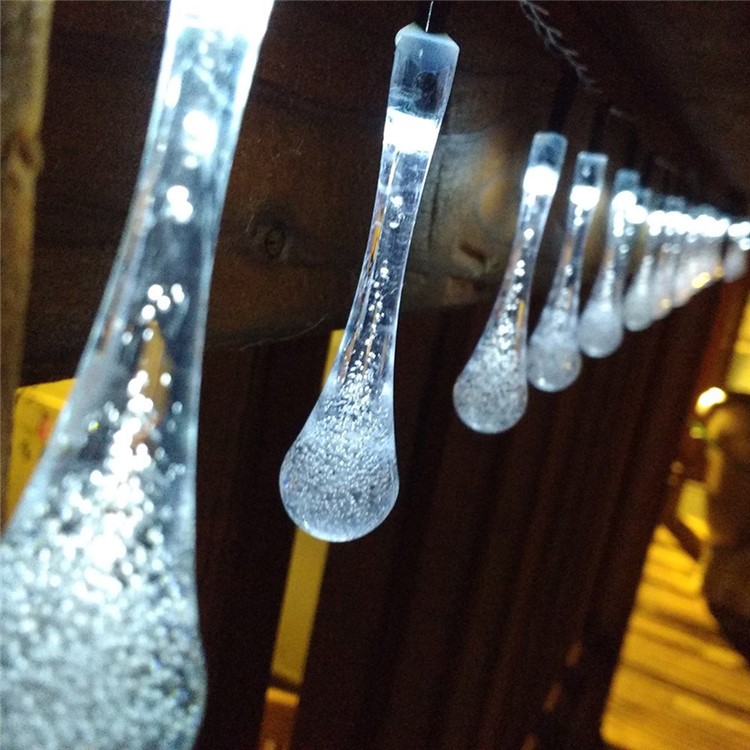 Solar Powered 4.8M 30 LEDs Outdoor String Lights for Christmas Party - Waterdrop / White-5