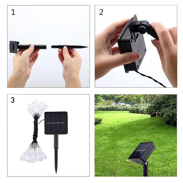 Solar Powered 4.8M 30 LEDs Outdoor String Lights for Christmas Party - Waterdrop / White-6