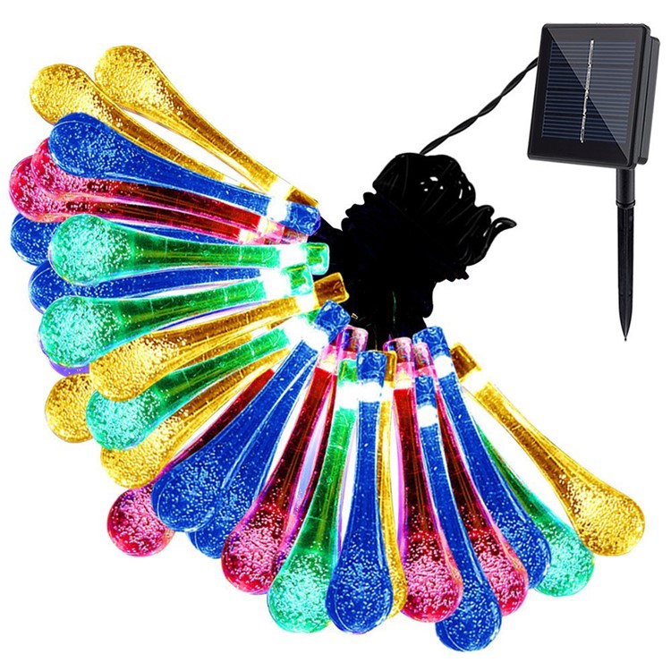 Solar Powered 4.8M 30 LEDs Outdoor String Lights for Christmas Party - Waterdrop / White-8
