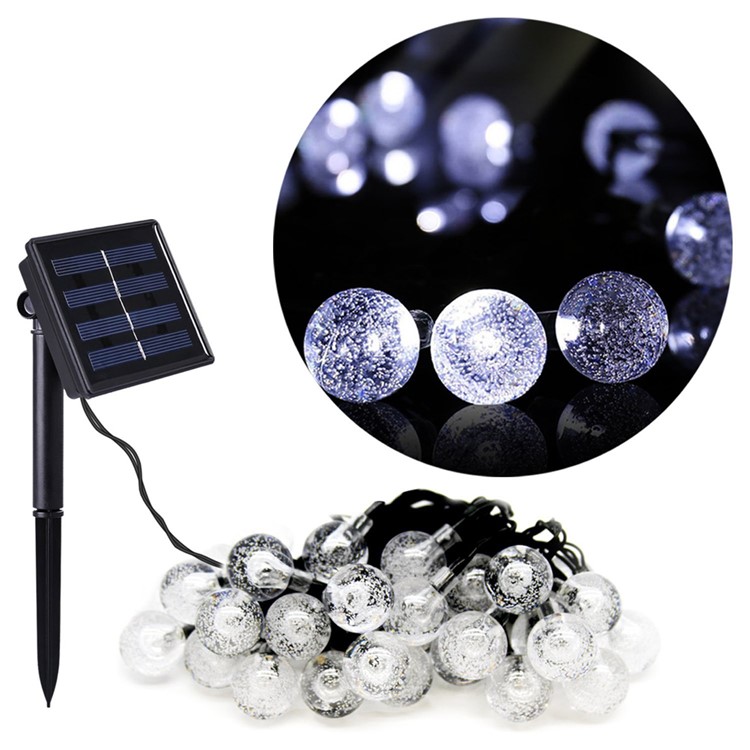 Solar Power 4.8M 30-LED Outdoor Decorative String Lights for Christmas Party - Bubble Ball / White-1