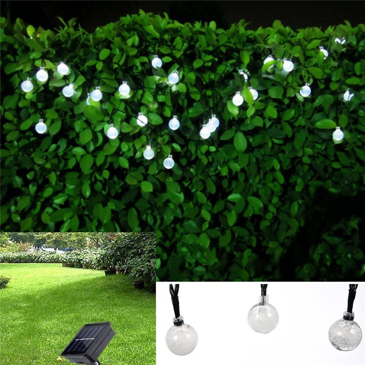 Solar Power 4.8M 30-LED Outdoor Decorative String Lights for Christmas Party - Bubble Ball / White-10