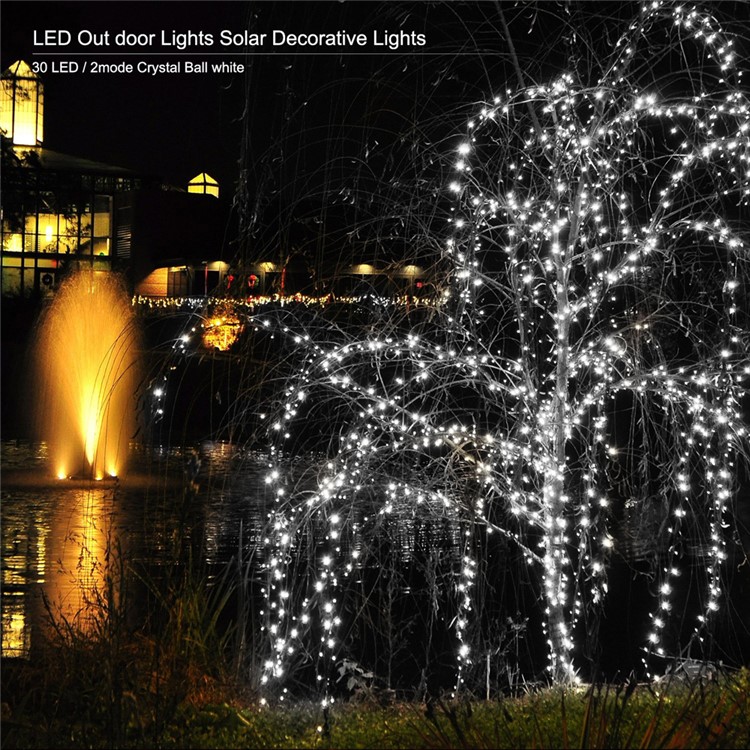 Solar Power 4.8M 30-LED Outdoor Decorative String Lights for Christmas Party - Bubble Ball / White-7