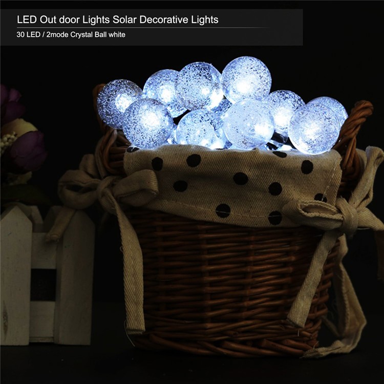 Solar Power 4.8M 30-LED Outdoor Decorative String Lights for Christmas Party - Bubble Ball / White-8