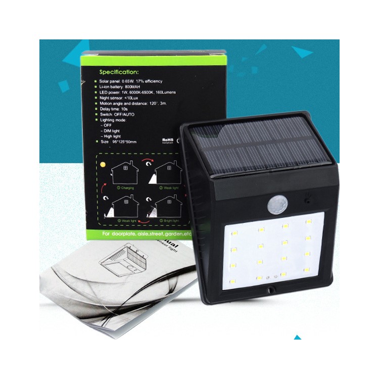 16 LED Solar Powered Motion Sensor Light Waterproof Wall Lamp Triangle Shape-10