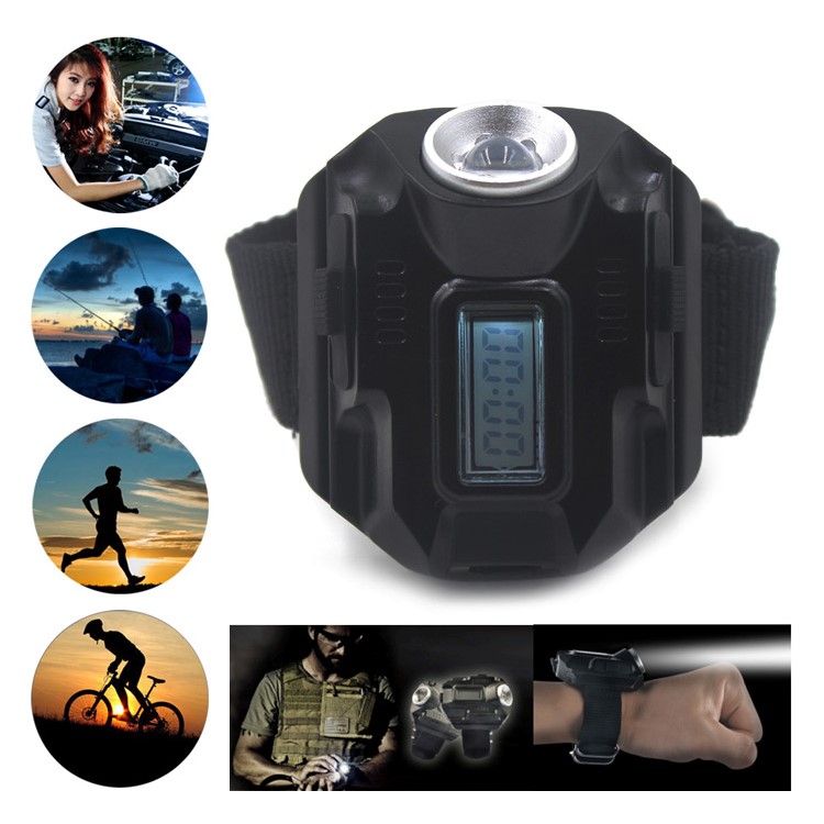 Outdoor Rechargeable LED Flashlight 200LM Torch Wrist Watch-1