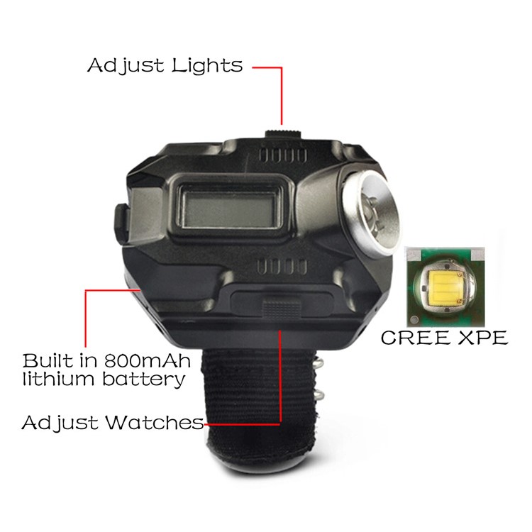 Outdoor Rechargeable LED Flashlight 200LM Torch Wrist Watch-4