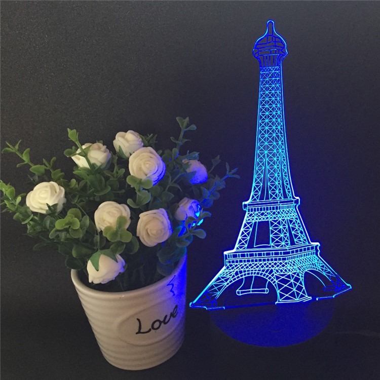 Creative 3D Eiffel Tower Illusion LED Night Light Acrylic Discoloration Colorful Atmosphere USB Table Lamp-3