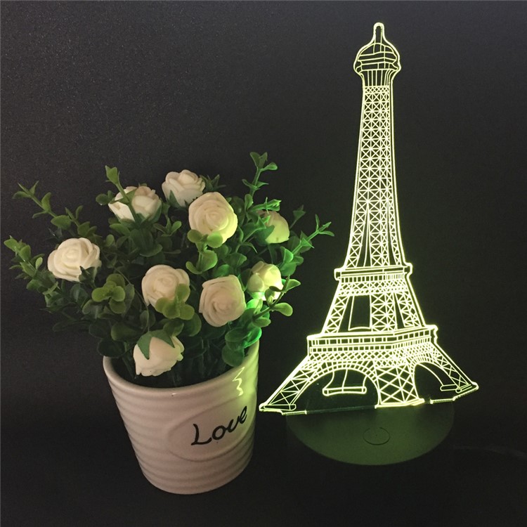 Creative 3D Eiffel Tower Illusion LED Night Light Acrylic Discoloration Colorful Atmosphere USB Table Lamp-4