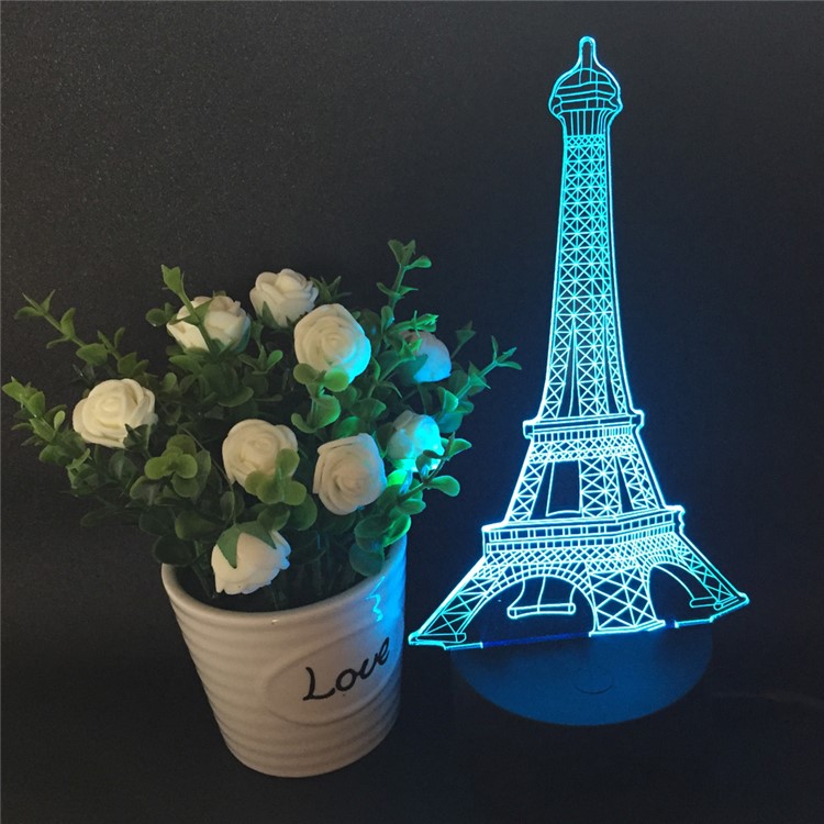 Creative 3D Eiffel Tower Illusion LED Night Light Acrylic Discoloration Colorful Atmosphere USB Table Lamp-5
