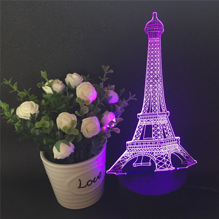 Creative 3D Eiffel Tower Illusion LED Night Light Acrylic Discoloration Colorful Atmosphere USB Table Lamp-6