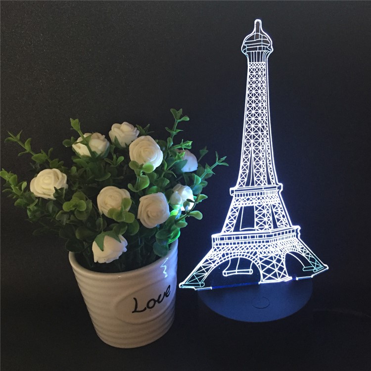 Creative 3D Eiffel Tower Illusion LED Night Light Acrylic Discoloration Colorful Atmosphere USB Table Lamp-7