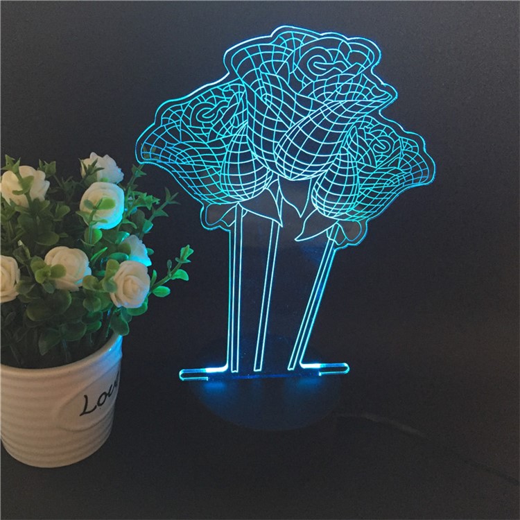 3D Creative 7-color Acrylic Rose Flower LED Night Light Touch Color Changing Atmosphere Lamp-1