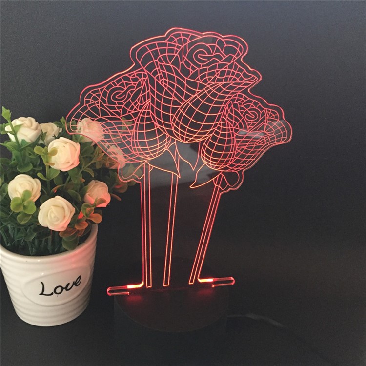 3D Creative 7-color Acrylic Rose Flower LED Night Light Touch Color Changing Atmosphere Lamp-2