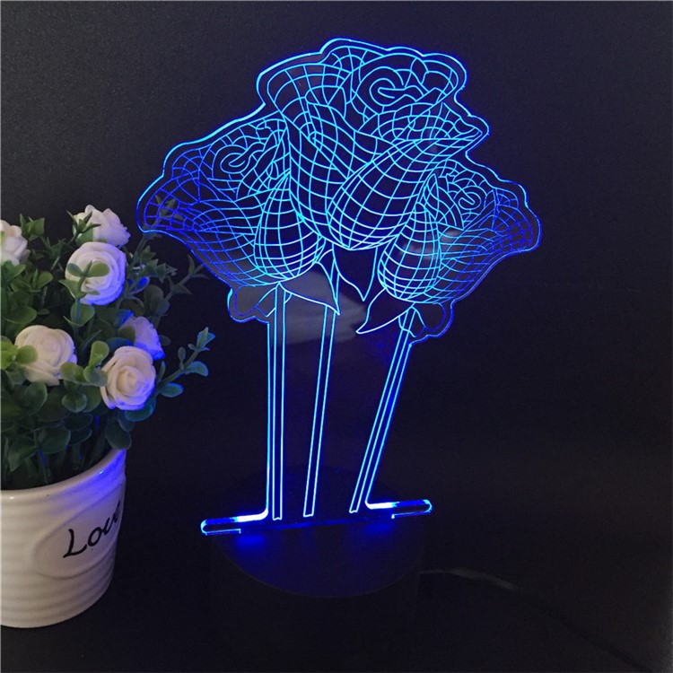 3D Creative 7-color Acrylic Rose Flower LED Night Light Touch Color Changing Atmosphere Lamp-3