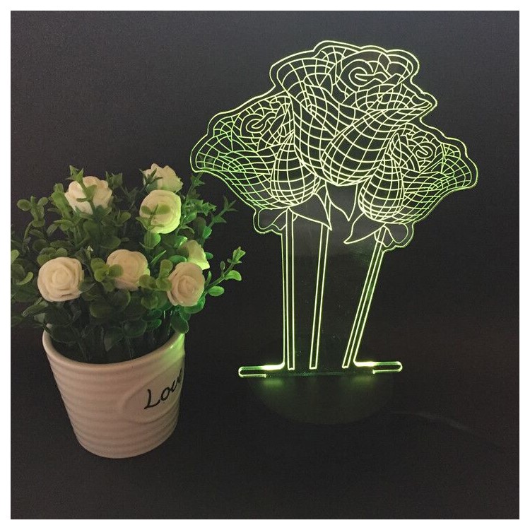 3D Creative 7-color Acrylic Rose Flower LED Night Light Touch Color Changing Atmosphere Lamp-5