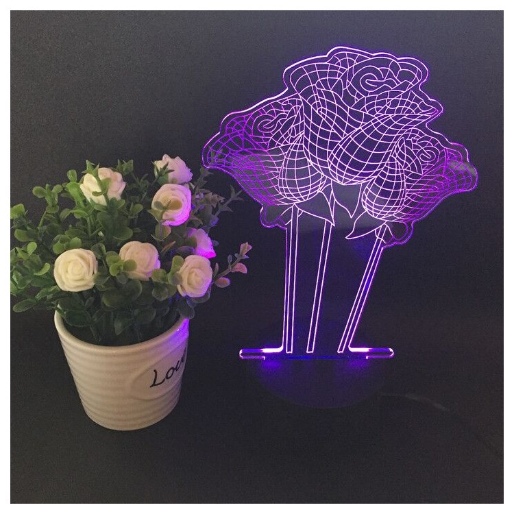 3D Creative 7-color Acrylic Rose Flower LED Night Light Touch Color Changing Atmosphere Lamp-6