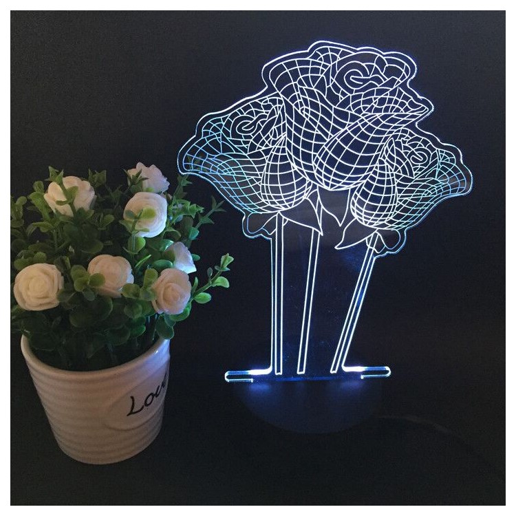 3D Creative 7-color Acrylic Rose Flower LED Night Light Touch Color Changing Atmosphere Lamp-7