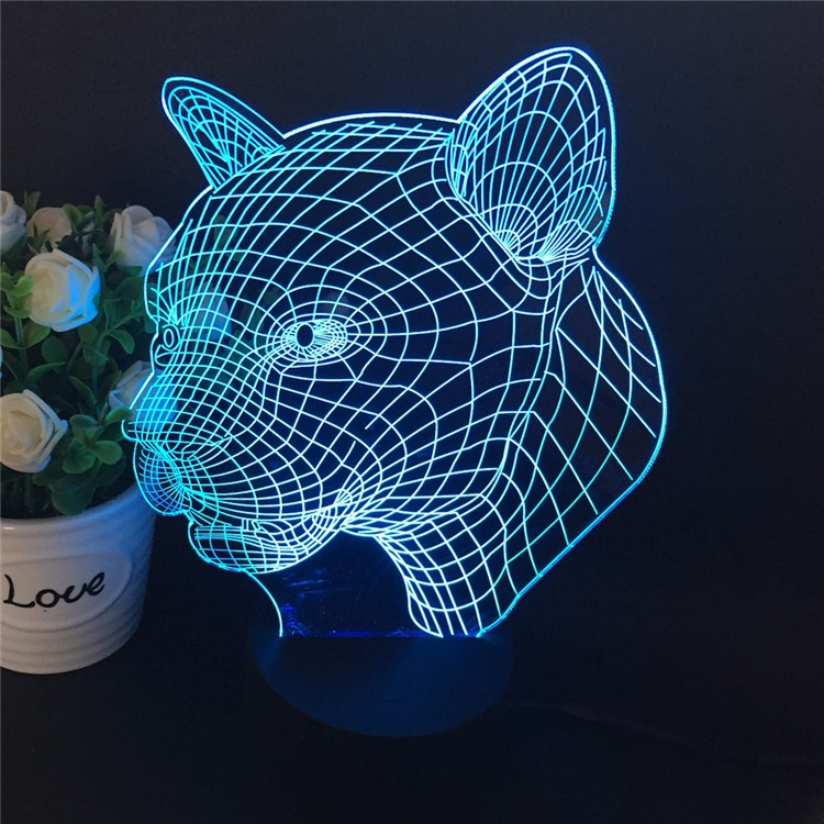 Leopard Head 3D Optical Illusion LED Night Light Touch Control 7 Color Change-2