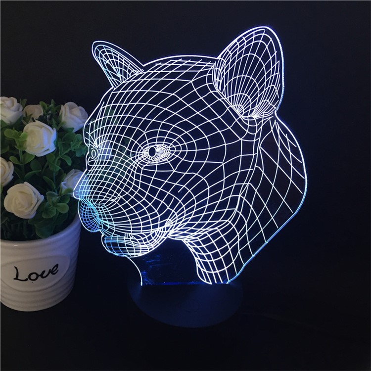 Leopard Head 3D Optical Illusion LED Night Light Touch Control 7 Color Change-3