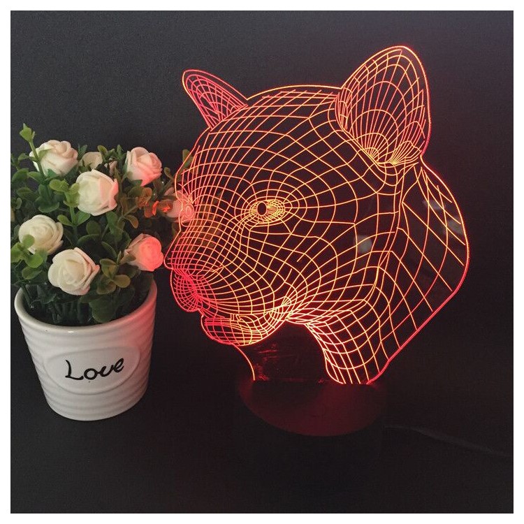 Leopard Head 3D Optical Illusion LED Night Light Touch Control 7 Color Change-4