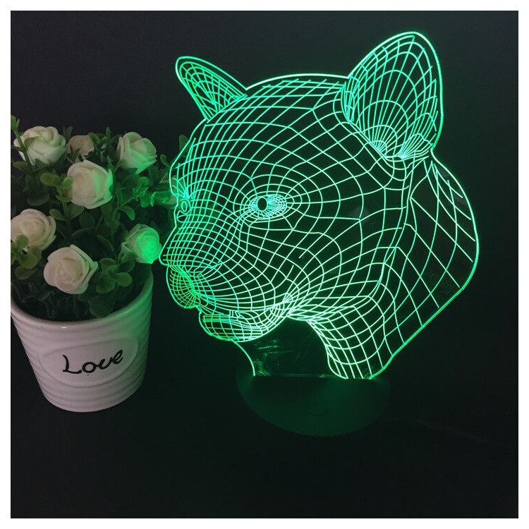 Leopard Head 3D Optical Illusion LED Night Light Touch Control 7 Color Change-5