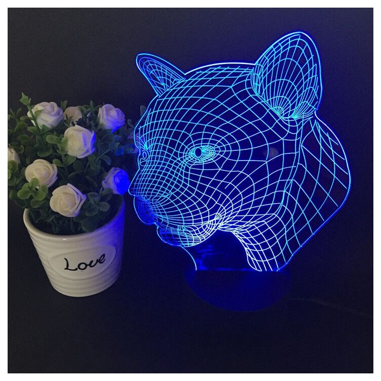 Leopard Head 3D Optical Illusion LED Night Light Touch Control 7 Color Change-6