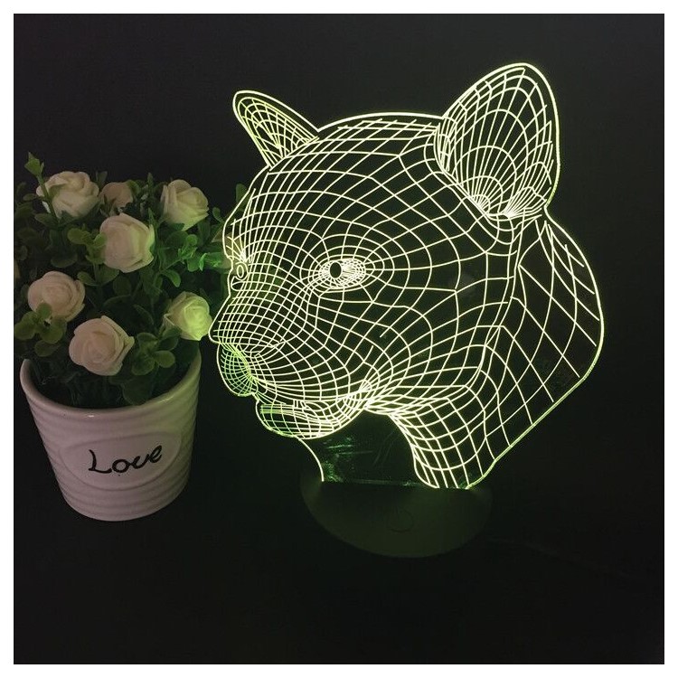 Leopard Head 3D Optical Illusion LED Night Light Touch Control 7 Color Change-7